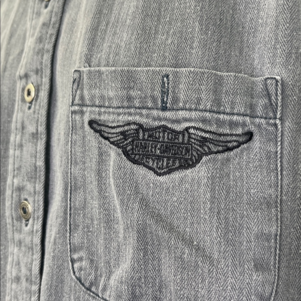 Harley Davidson - Vintage Gray Stonewashed Harley  Button Down Shirt Size Medium - Picture 6 of 11